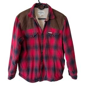 Field & Stream Mens Plaid Flannel Shirt Jacket Sherpa Lined Corduroy Size M Hunt